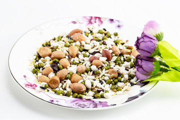 Dishes and food background