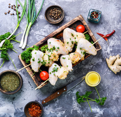 Marinated chicken kebab on stick