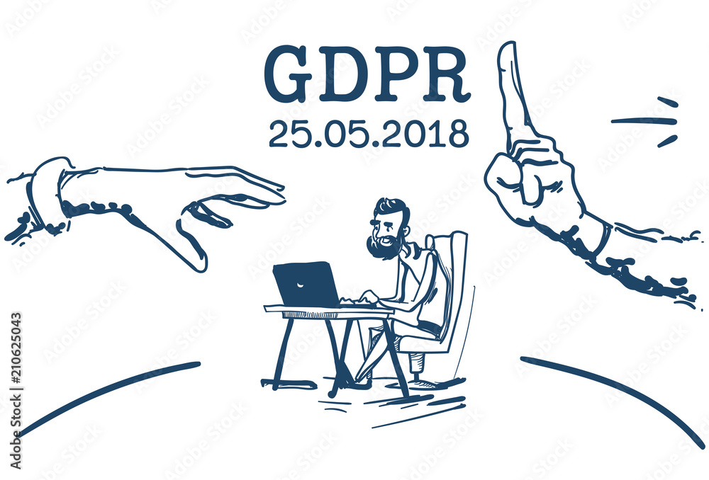 Aufkleber do not touch hand pointing folder businessman working office desk general data protection regulation
