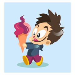 cute little kids and ice cream cartoon character