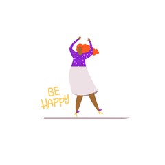 Vector illustration with a young girl and the inscription " Be happy"