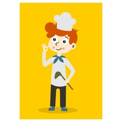 cute little chef kids in yellod background cartoon character