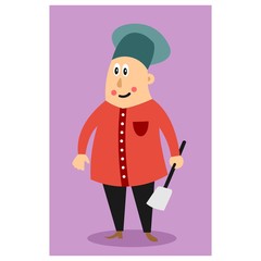 funny chubby chef holding spatula cartoon character