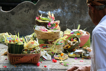 The Balinese daily offerings in Hindu ritual. Locally called 
