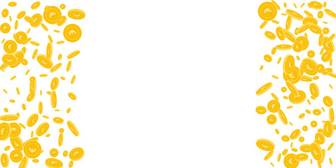 European Union Euro coins falling. Scattered disorderly EUR coins on white background. Good-looking right left border vector illustration. Jackpot or success concept.