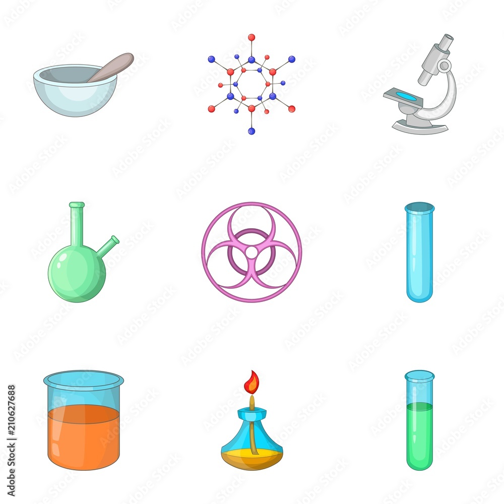 Poster test of biological weapons icons set. cartoon set of 9 test of biological weapons vector icons for w