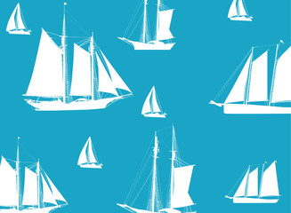 background with white boats silhouettes
