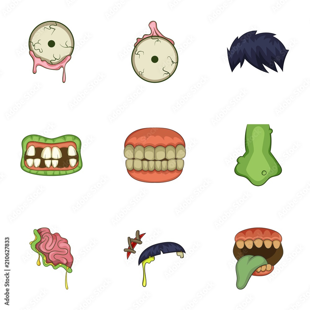 Poster dead body part icons set. cartoon set of 9 dead body part vector icons for web isolated on white bac