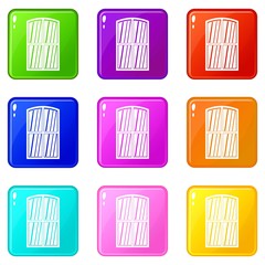 Wooden window icons of 9 color set isolated vector illustration