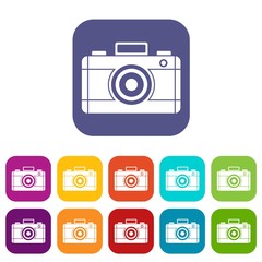 Photo camera icons set vector illustration in flat style in colors red, blue, green, and other
