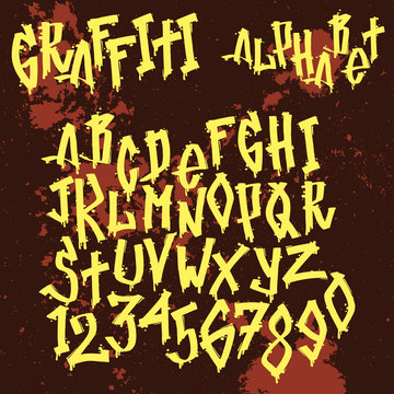 Hand drawn grunge font paint symbol design detailed vector alphabet graffiti text brush graphic ink.
