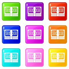 Bundle of money icons of 9 color set isolated vector illustration