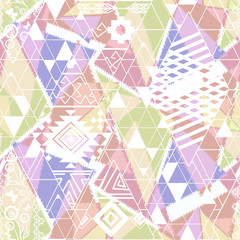 Seamless ethnic pattern in pastel colors, patchwork background.