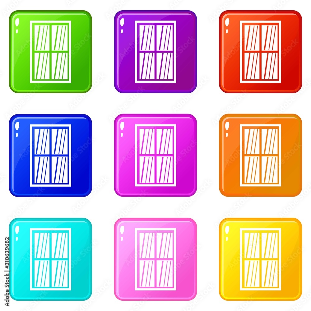 Poster white latticed rectangle window icons of 9 color set isolated vector illustration