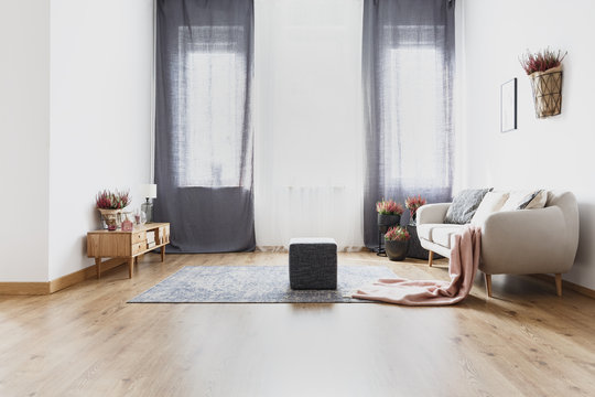 Pouf in bright living room