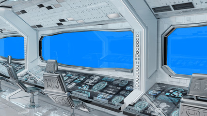 White clean spaceship interior background 3D rendering © sdecoret