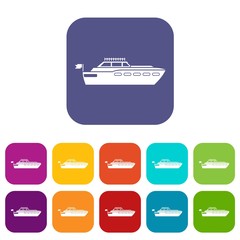 Big yacht icons set vector illustration in flat style in colors red, blue, green, and other