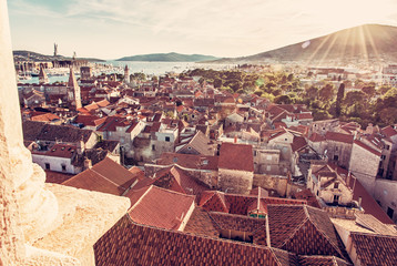 Historic town Trogir from Cathedral of St. Lawrence, Croatia
