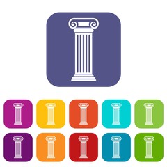 Roman column icons set vector illustration in flat style in colors red, blue, green, and other