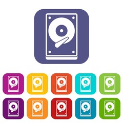 HDD icons set vector illustration in flat style in colors red, blue, green, and other