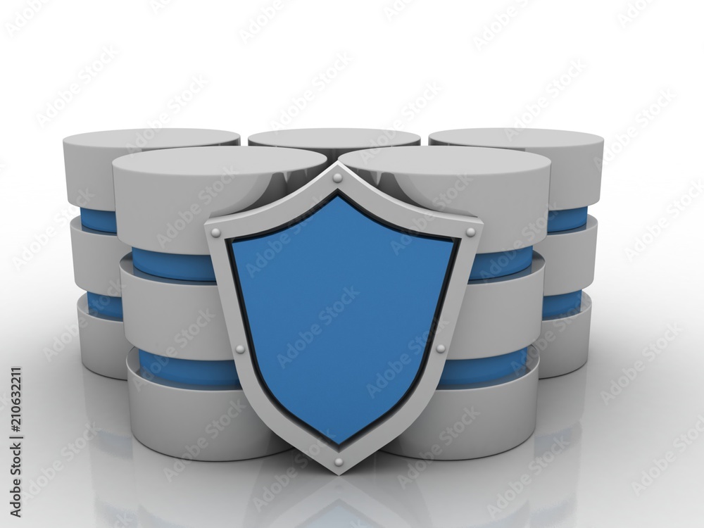 Poster 3d rendering database and computer data security concept