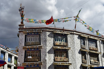 Fragment of a typical house in the historical center of Lhasa