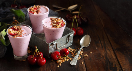 Cherry smoothie in a glass