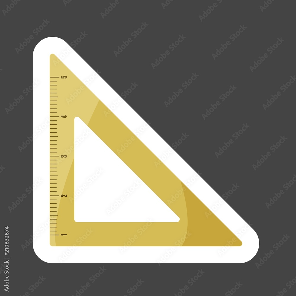 Poster vector icon colored sticker of triangle ruler. metric system. school measuring lance. measuring tape