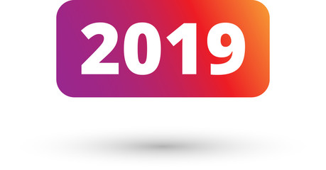 Colorful spectrum 2019 sign on white background.
