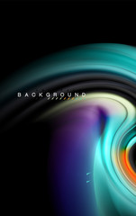 Fluid liquid colors design, colorful marble or plastic wavy texture background, glowing multicolored elements on black, for business or technology presentation or web brochure cover design, wallpaper