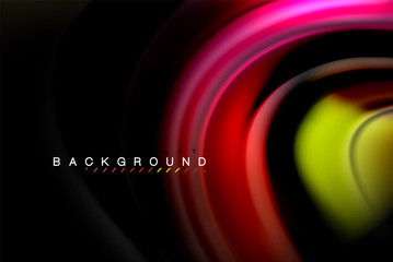 Fluid liquid colors design, colorful marble or plastic wavy texture background, glowing multicolored elements on black, for business or technology presentation or web brochure cover design, wallpaper