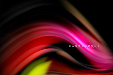 Naklejka premium Fluid liquid colors design, colorful marble or plastic wavy texture background, glowing multicolored elements on black, for business or technology presentation or web brochure cover design, wallpaper