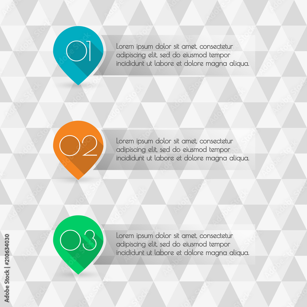 Poster pointers or map markers with numbers and space for text. colorful number bullet points set. menu int