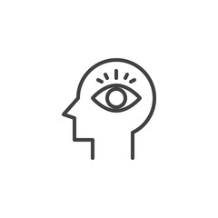 Eye inside human head outline icon. linear style sign for mobile concept and web design. Psychology simple line vector icon. Symbol, logo illustration. Pixel perfect vector graphics