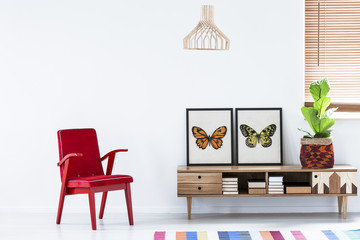 Red armchair in living room