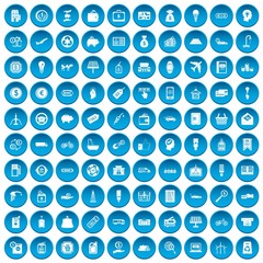 100 economy icons set in blue circle isolated on white vector illustration