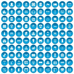 100 electrical engineering icons set in blue circle isolated on white vector illustration