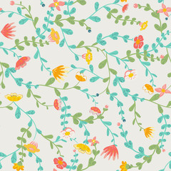 Meadow. Wildflowers pattern. Hand drawn Floral pattern. Seamless vector texture. Elegant template for fashion prints. Surface with meadow flowers and herbs.
