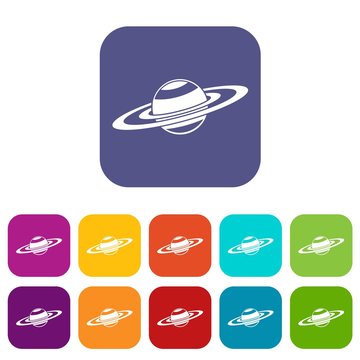 Saturn rings icons set vector illustration in flat style in colors red, blue, green, and other
