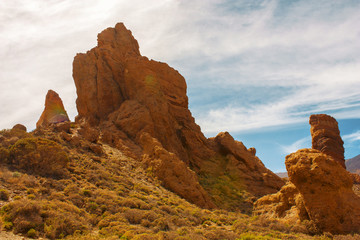 Teide National Park. Beautiful view of volcano mountain rocks desert crater near El Teide, highest...