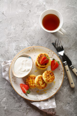 Delicious pancakes and cup of tea
