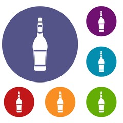 Design bottle icons set in flat circle red, blue and green color for web