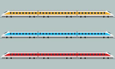 Train. Modern passenger express trains. Railway carriage. Railroad wagons. Vector illustration.