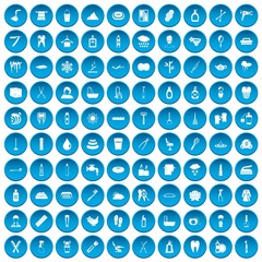 100 hygiene icons set in blue circle isolated on white vector illustration