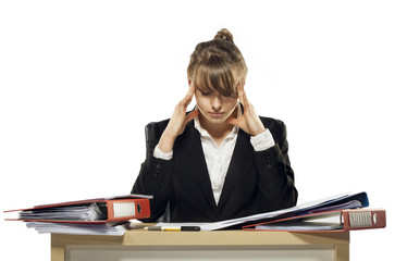 business concept, woman leader working till late, headache, deadline and tired