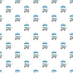 Cart with ice cream pattern seamless repeat in cartoon style vector illustration