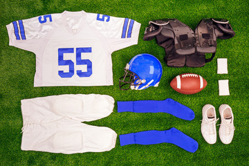 American footbal kit Flat lay