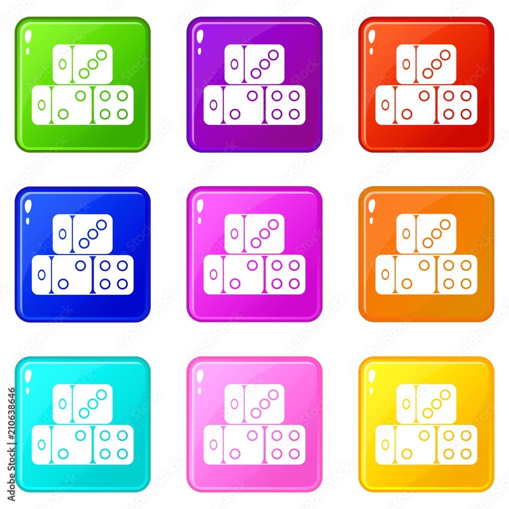 Poster three dice cubes icons of 9 color set isolated vector illustration