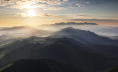 Fototapeta na wymiar Mountain silhouette at sunset in Tatras, Slovakia