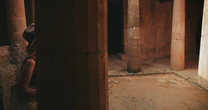 Young couple on summer vacations visiting archaeological site in Rome